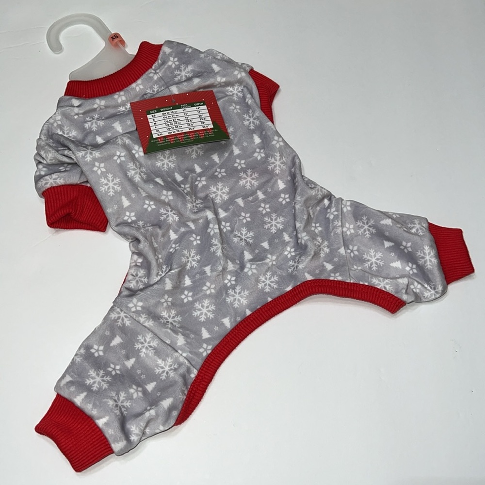 NWT Holiday Themed Velour Pet Onsie Pajamas Red & Gray Tree Snowflake Print XS